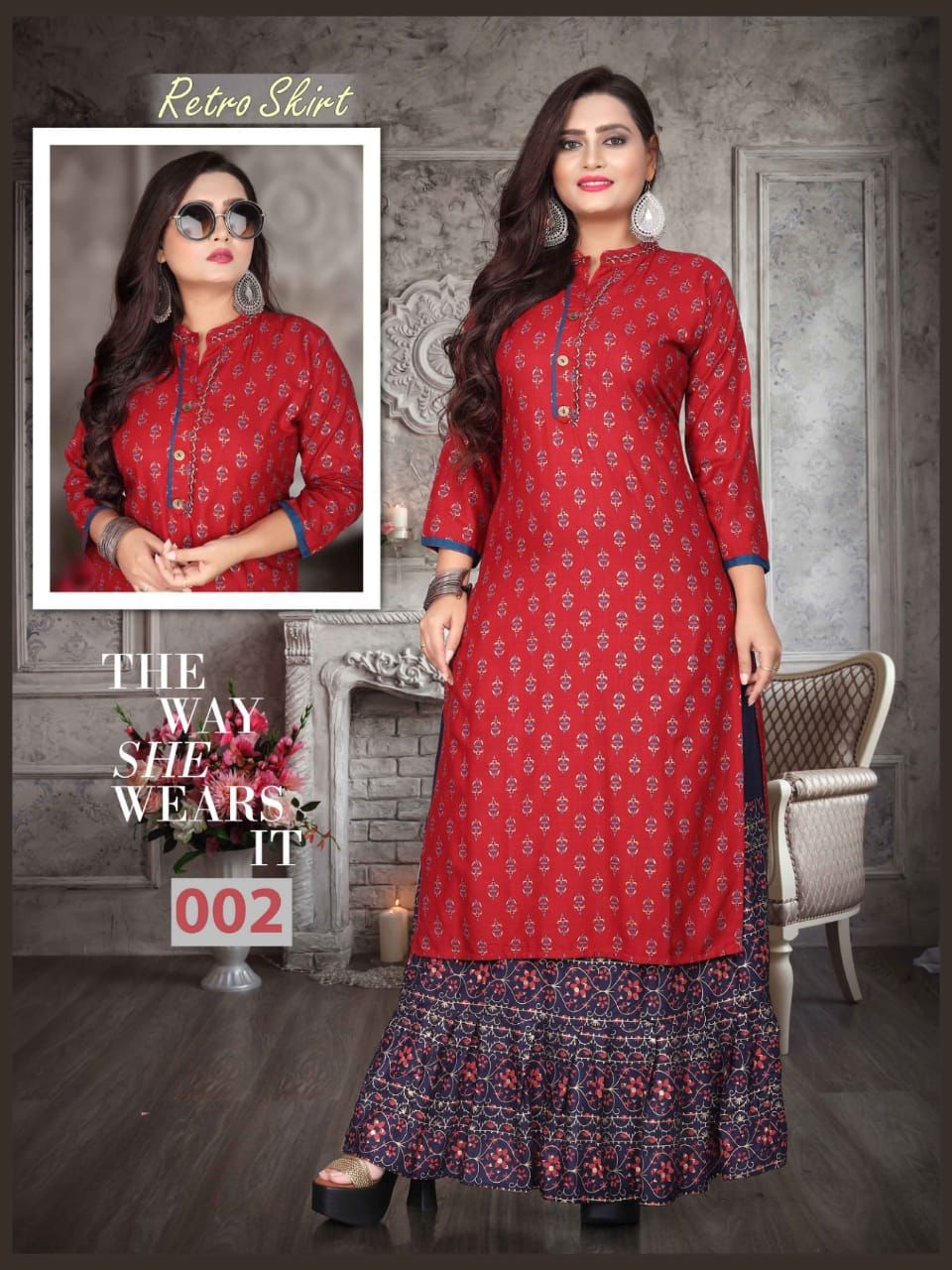 Aagya Retro Skirt 2 Rayon Printed Ethnic Wear Kurti With Skirt Collection